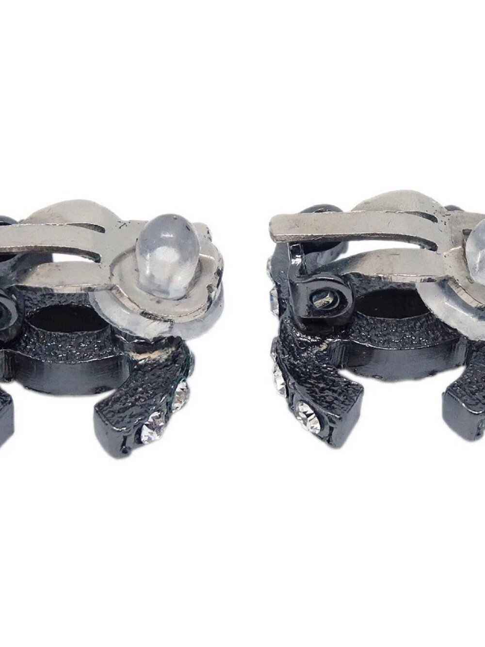 Chanel CC Silver Rhinestone Clip-On Earrings 03A 136262 - Picture 3 of 8